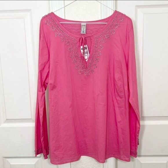 Old Navy Pink Long Sleeve Cotton Mini Sequins Scoop Tie Neck Tunic Top NWT 1X - Picture 13 of 13